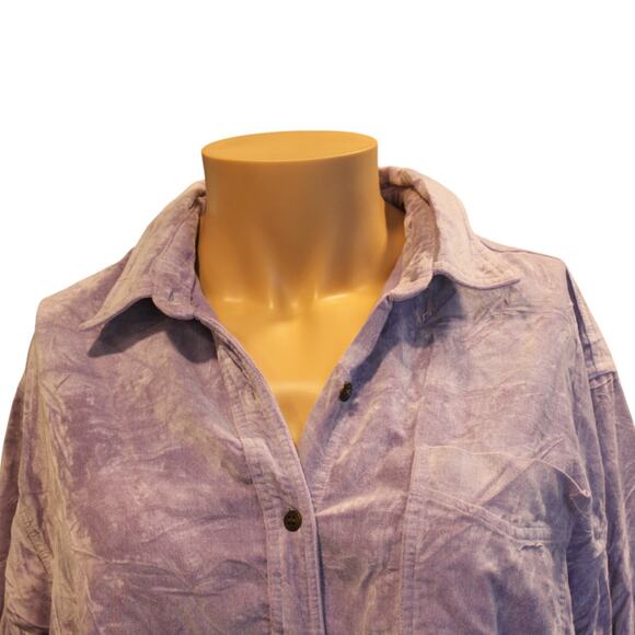 Vintage 90s Bill Blass Purple Crushed Velvet Oversize Button Down Shirt Size 1X - Picture 5 of 15